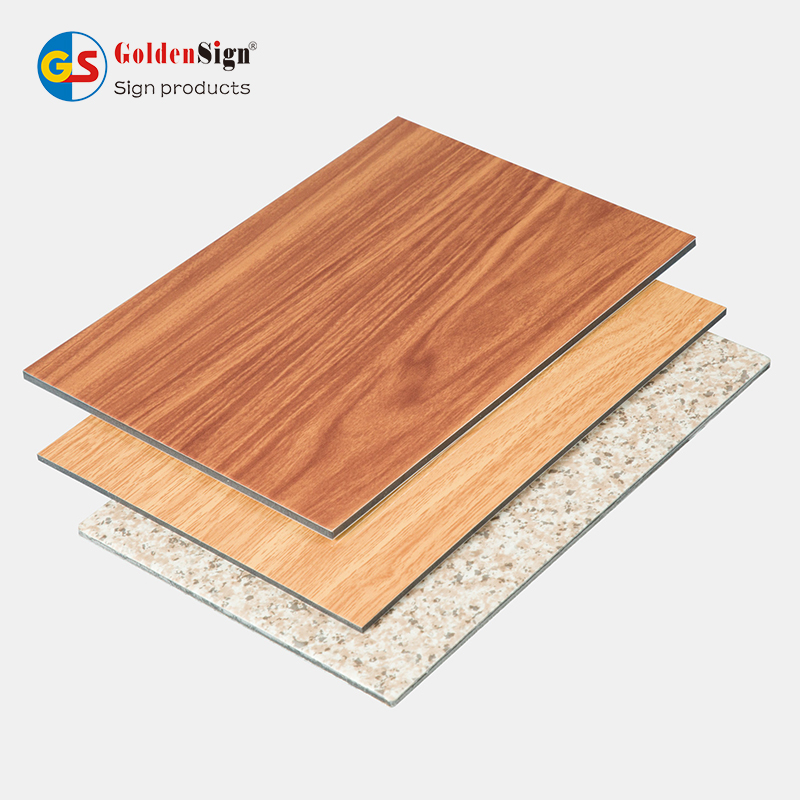 Goldensign ხის ნიმუში ACP ალუმინის კომპოზიტური სენდვიჩ პანელი